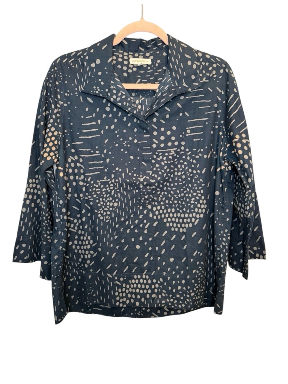 ANN MASHBURN Abstract Dotted 100% Cotton Tomboy Popover Blouse Large